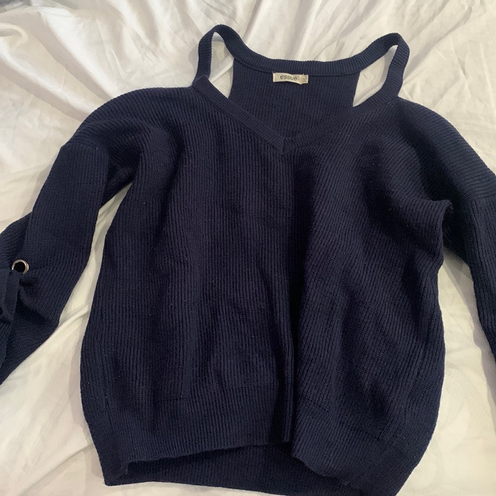 Dark Blue sweater with arm cutouts by essue
